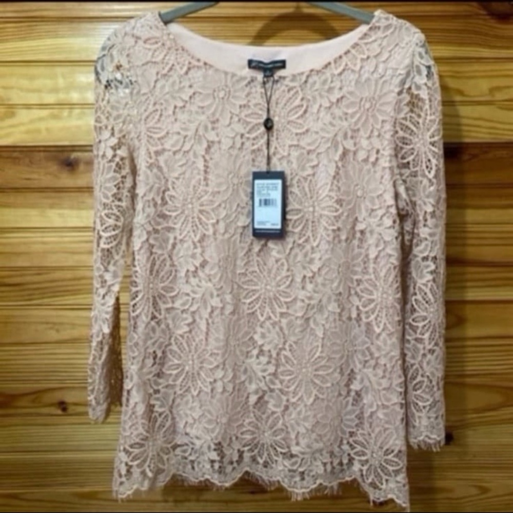 Adrianna Papell pale blush lace 3/4 sleeve top retail $90 small NEW